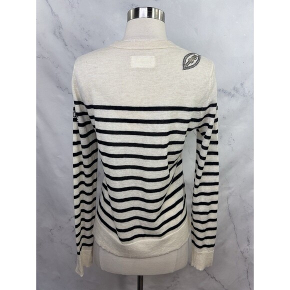 Zadig & Voltaire Cashmere Sweatshirt Sz M Thin Striped Bling Rhinestone Sweater - Picture 11 of 16